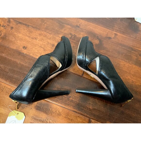 Prada Black Leather Criss-Cross Open Toe Platform Heels, Size 8.5 | 38.5 - Picture 7 of 9